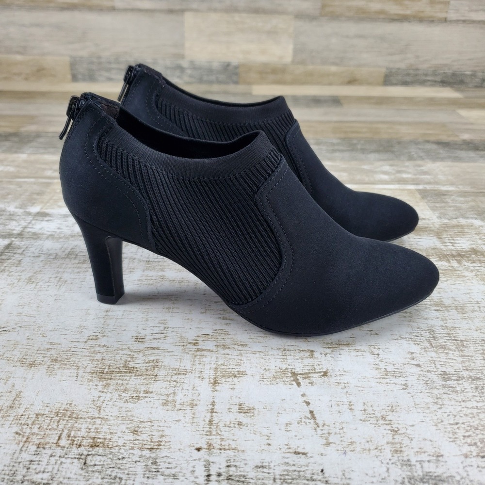 LifeStride Gia Shooties Boots Womens Sz 7.5 Black Suede Knit Almond Toe Back Zip